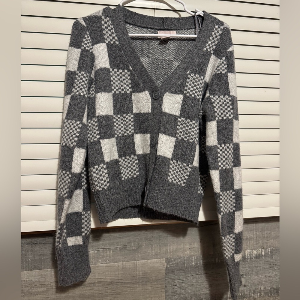 if it were me Charcoal and Ivory Checkered Cardigan